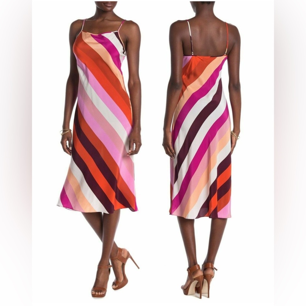 Diane Von Furstenberg Lea Carson Stripe Foxglove Dress Slip. Silk.